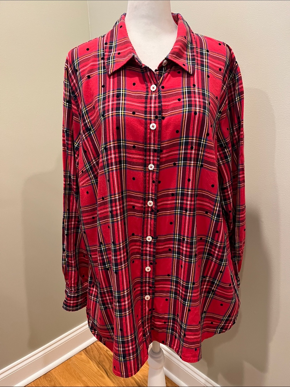 Talbots Mountain Dot Red Plaid Shirt